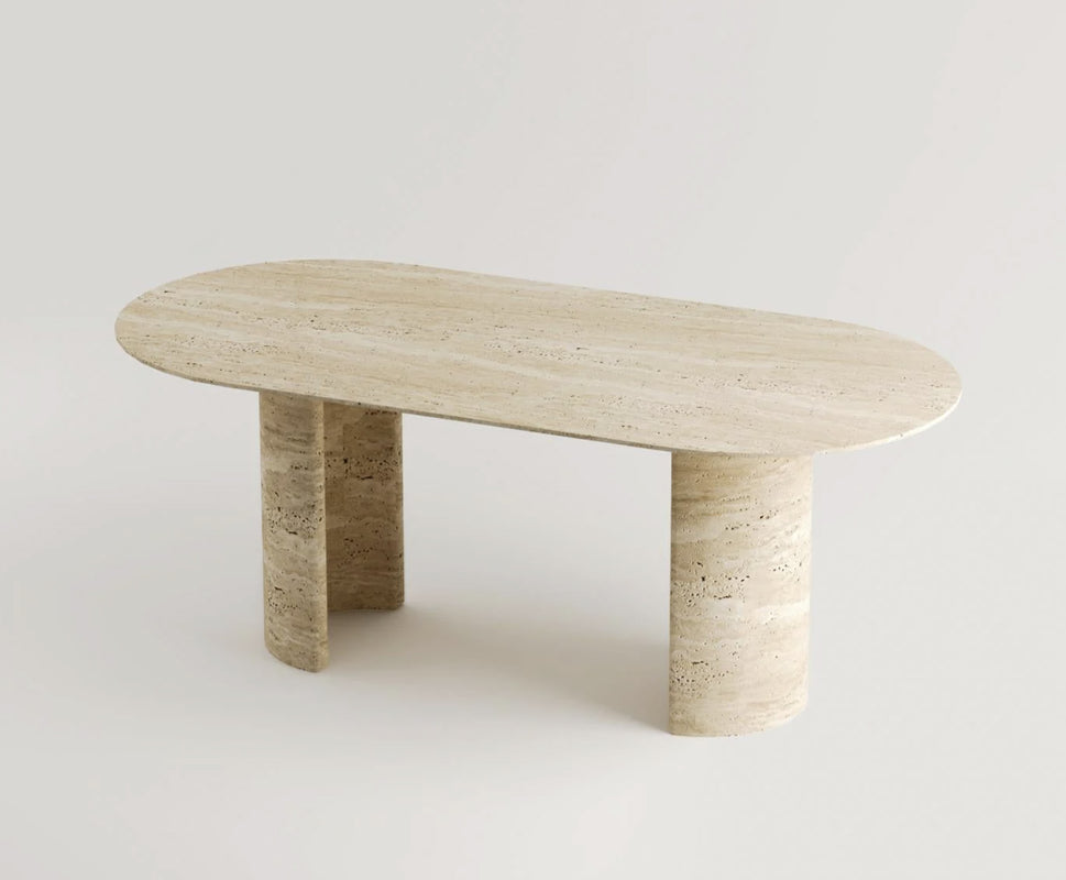 Travertine Oval Dining Table with Column Legs
