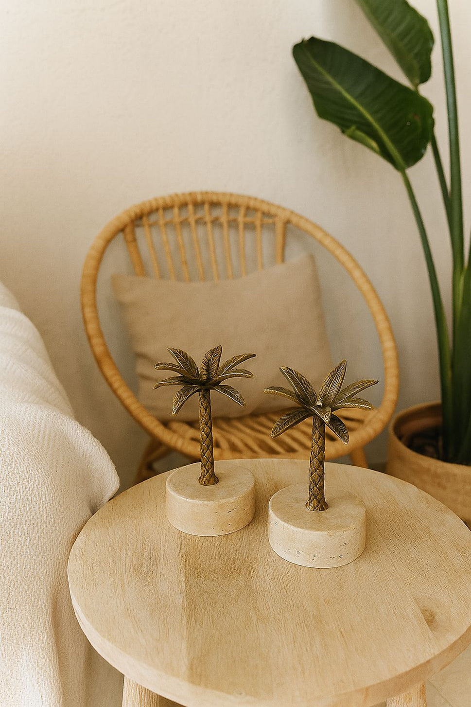 Brass Palm Tree Sculptures on Travertine