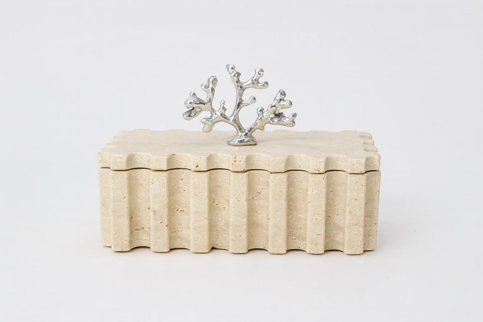 Fluted Travertine Box with Lid