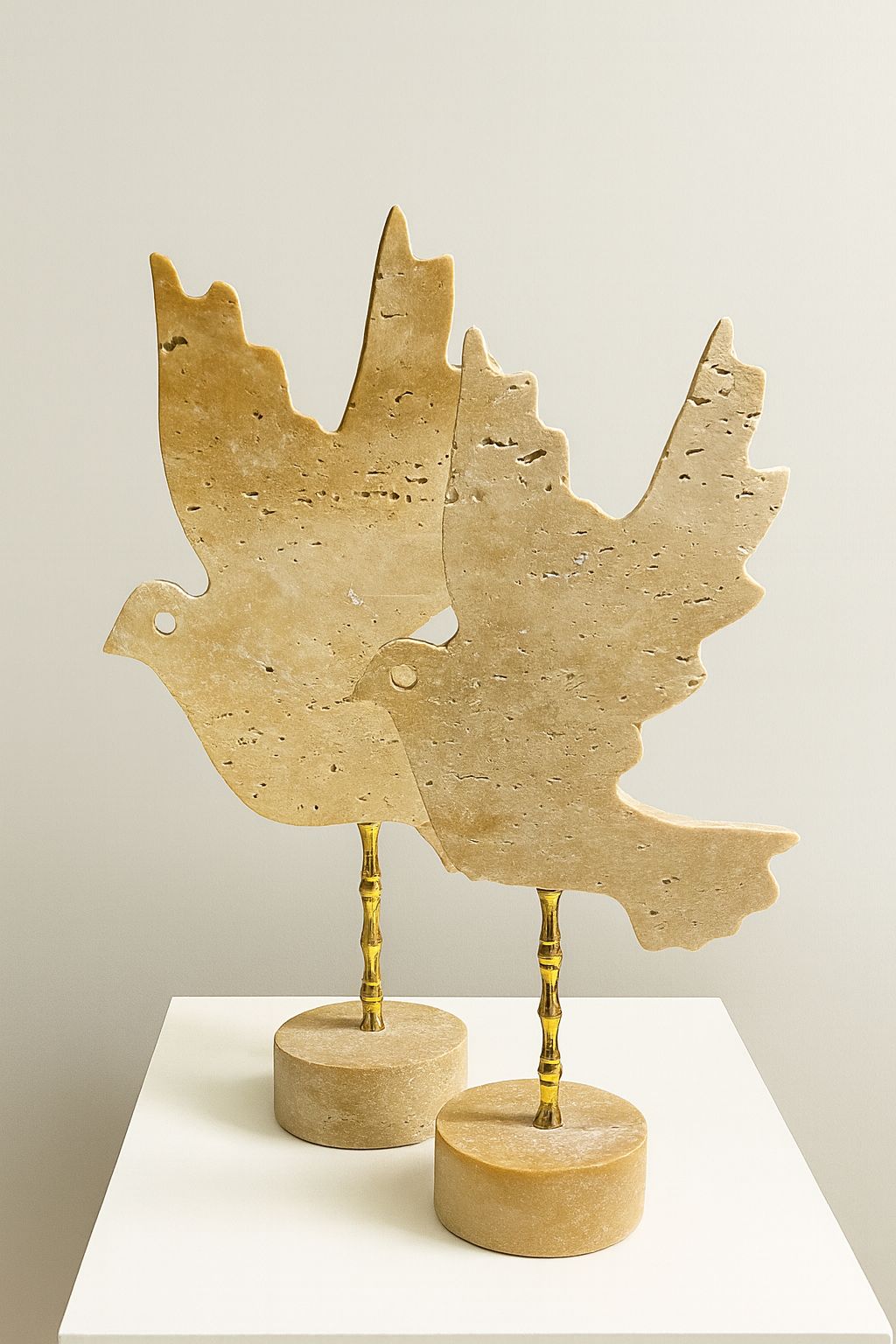 Travertine Dove Sculpture on Brass Stem – handcrafted natural stone, view 6