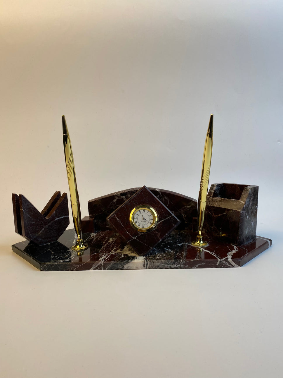 Rosso Levanto Marble Desk Set with Pen Holders