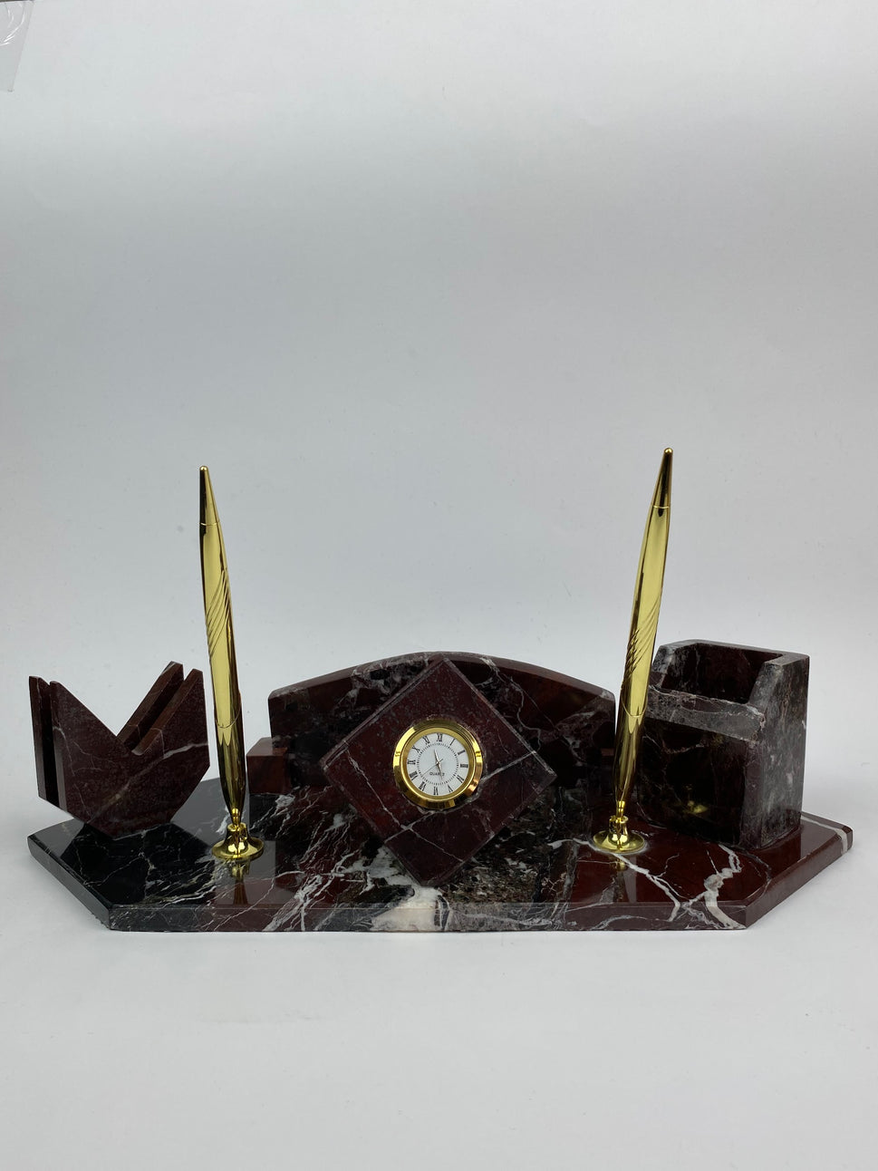 Rosso Levanto Marble Desk Set with Pen Holders