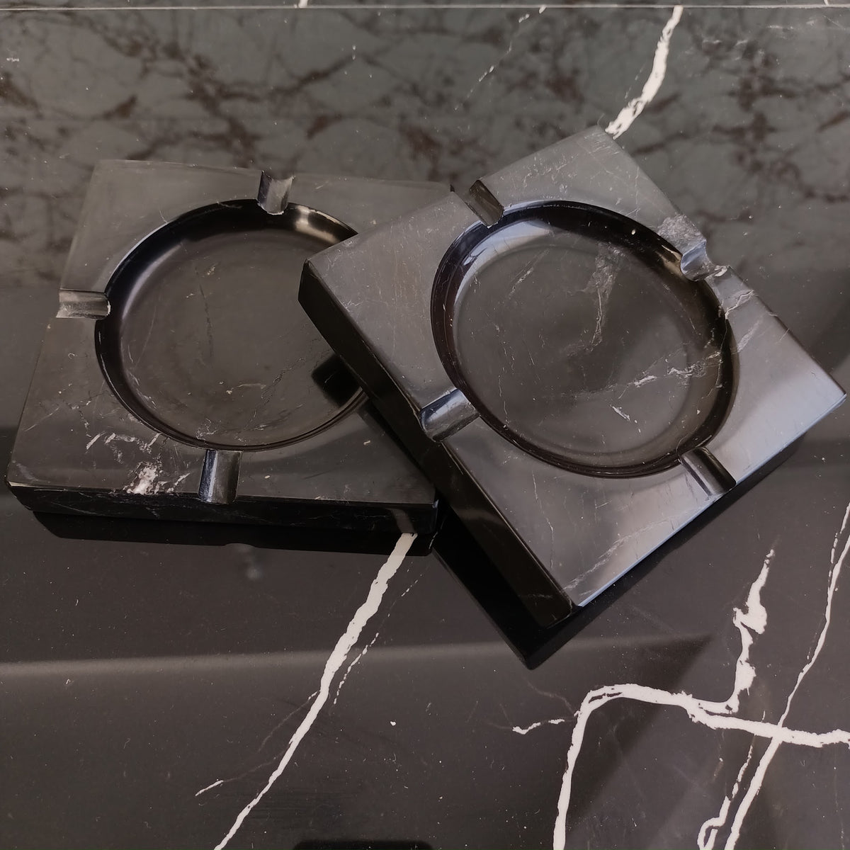 Black Marble Square Ashtray – handcrafted natural black marble, view 10