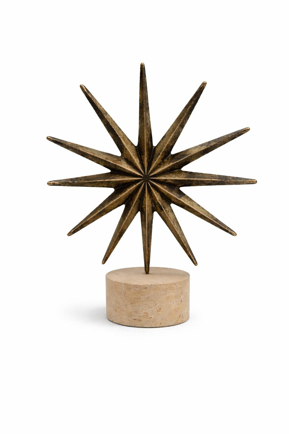 Brass Starburst Sculpture on Travertine Base