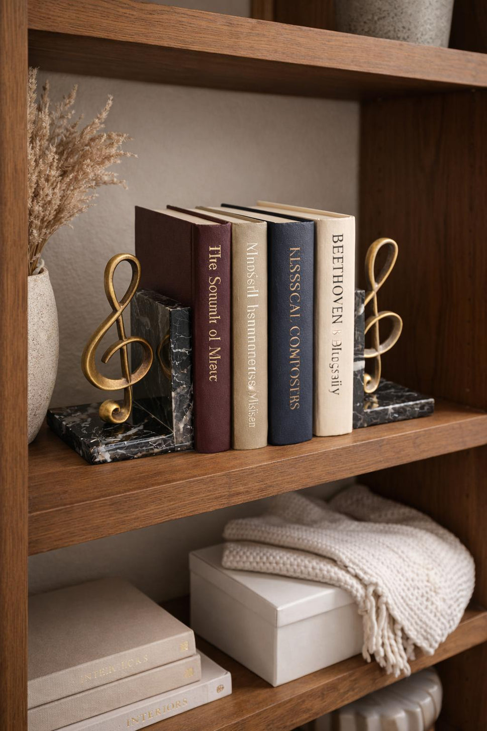 Black Marble Treble Clef Bookends