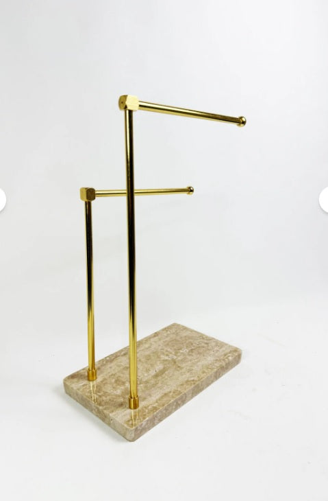 Brass Towel Stand with Travertine Base