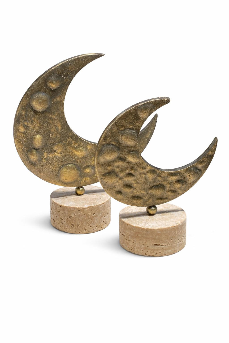 Brass Crescent Moon Sculpture on Travertine