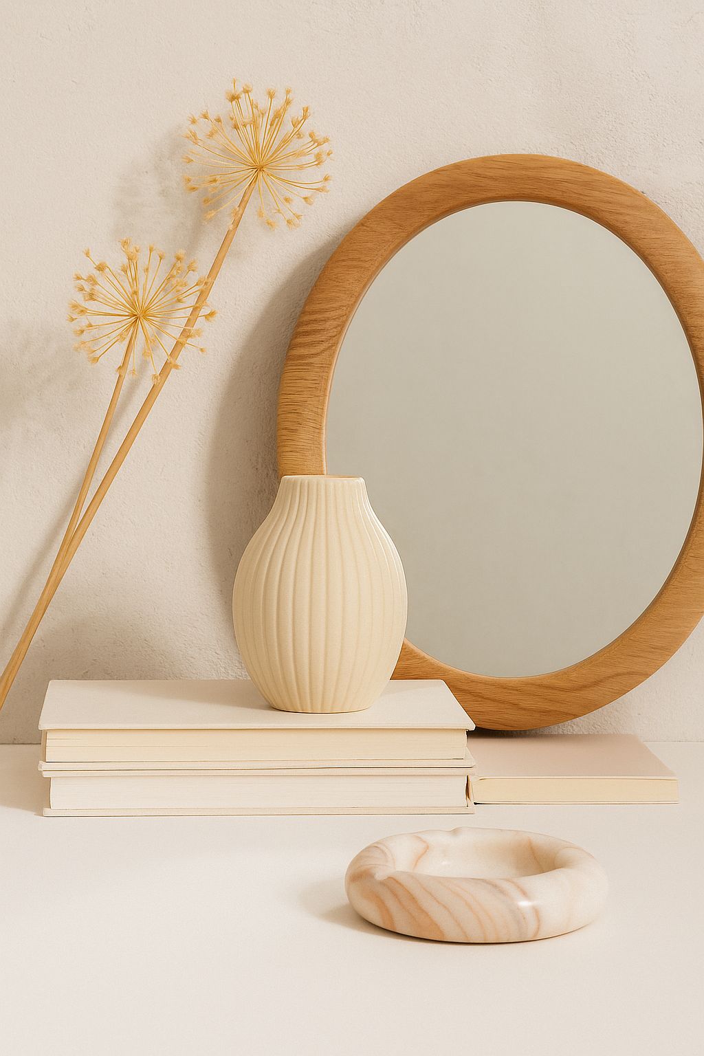 Small Scalloped Round Travertine Dish