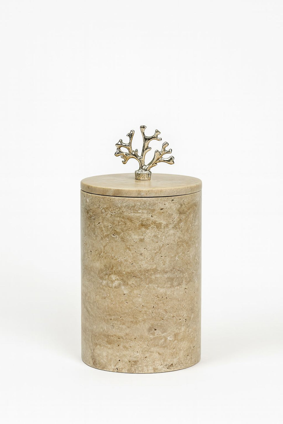 Travertine Canister with Brass Topper