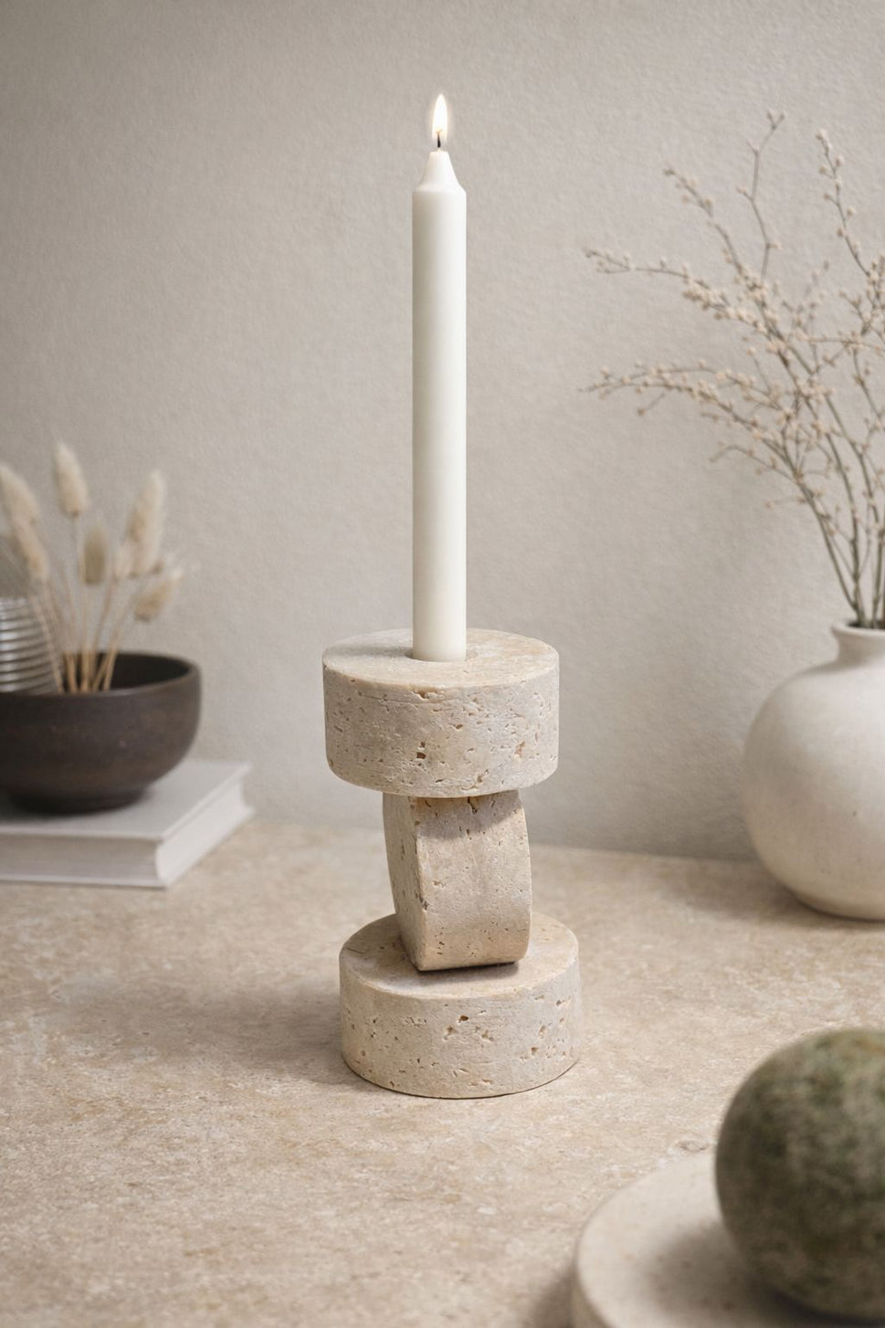 Stacked Travertine Candle Holder