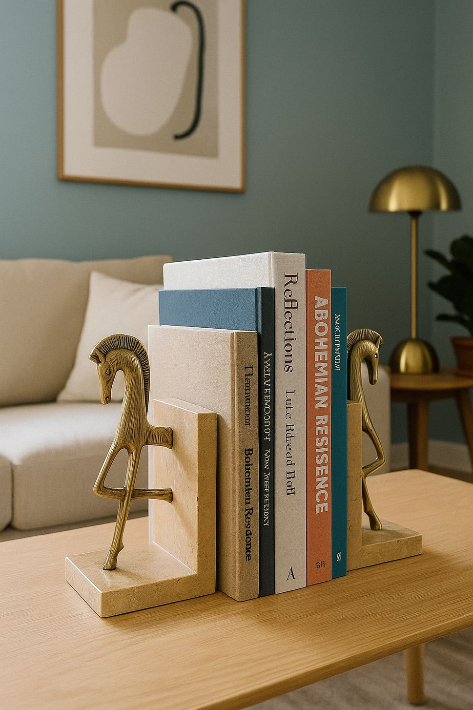 Brass Horse Travertine Bookend