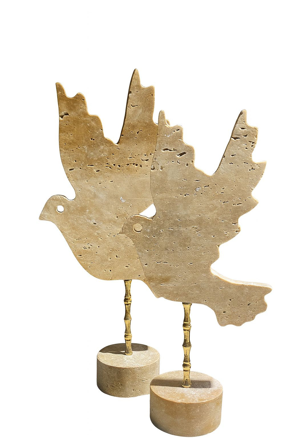 Travertine Dove Sculpture on Brass Stem