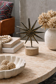 Brass Starburst Sculpture on Travertine Base