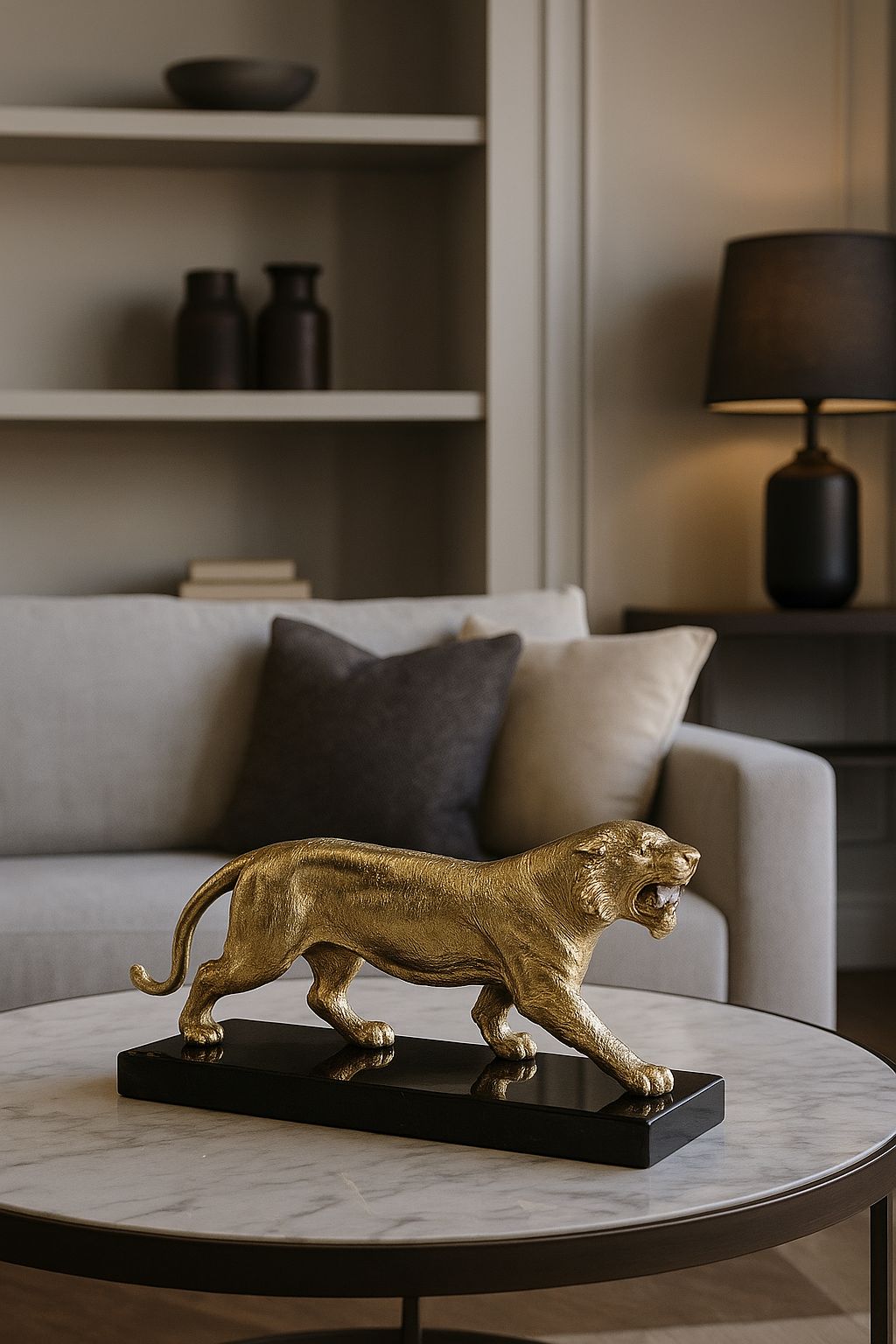 Brass Panther on Black Marble Base