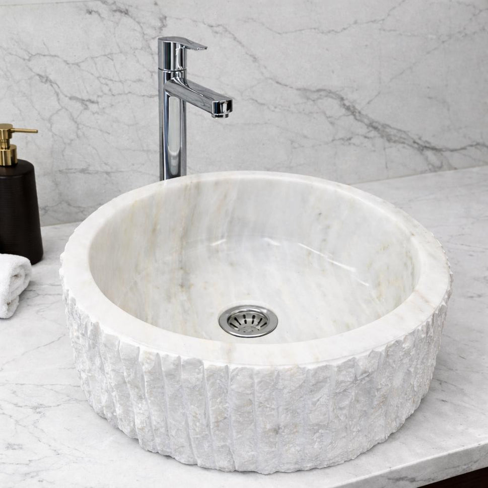 Chiselled White Marble Vessel Sink
