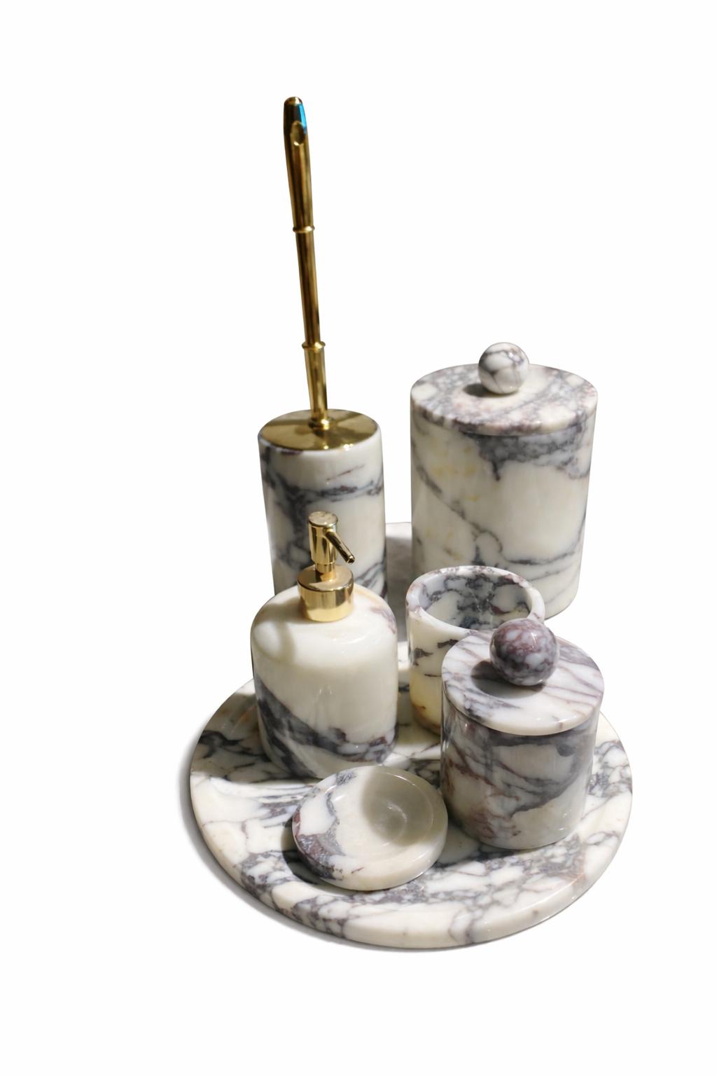 Calacatta Viola 7-Piece Bathroom Set with Toilet Brush – handcrafted natural calacatta viola