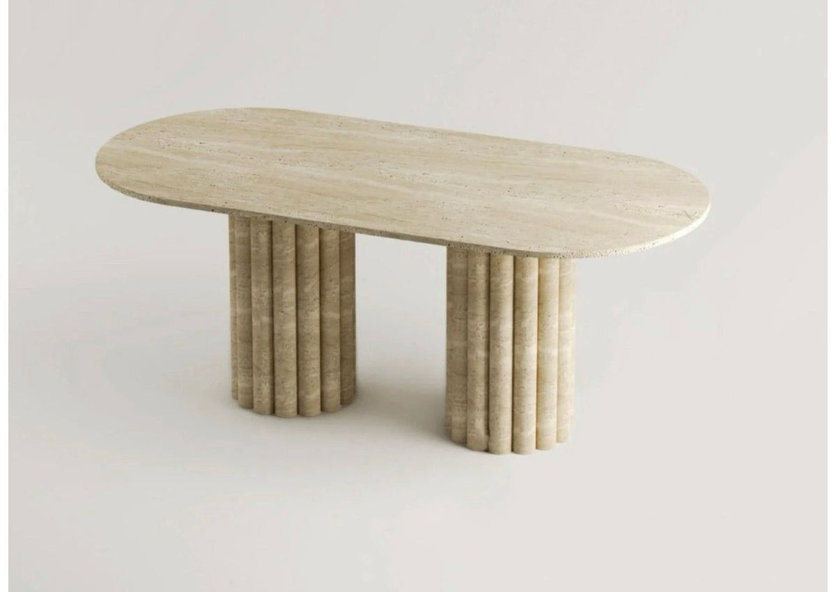 Travertine Oval Dining Table with Fluted Legs