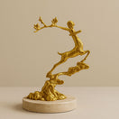 Switch Gold Leaping Deer Sculpture on Travertine – handcrafted natural beige travertine, view 2 2 image