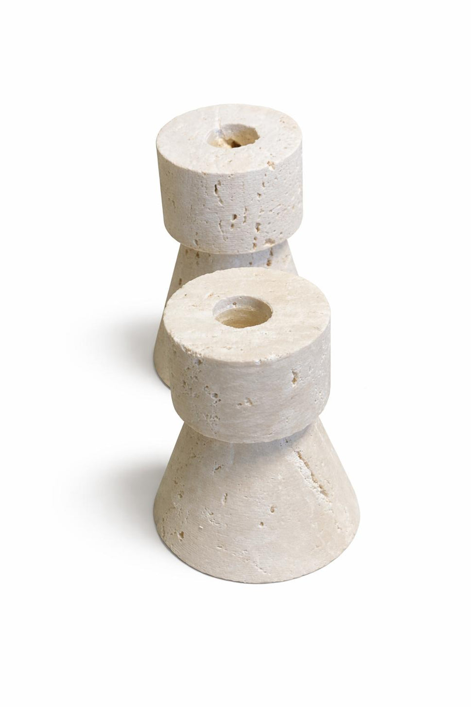 Hourglass Travertine Taper Candle Holders