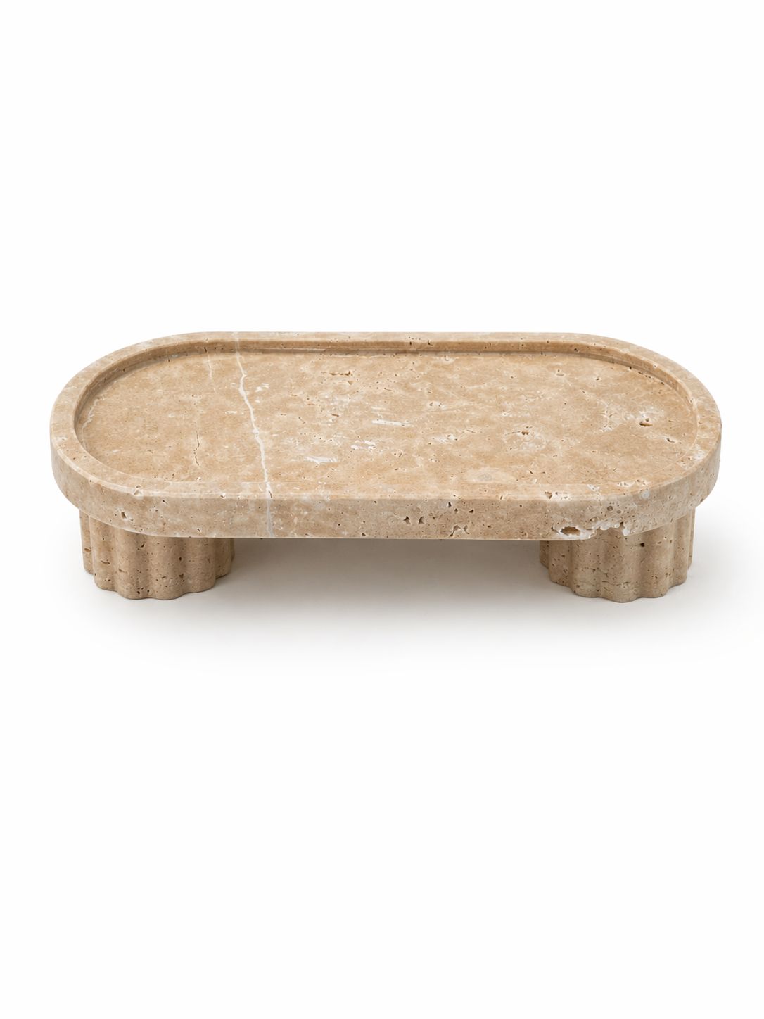 Travertine Oval Tray with Fluted Feet