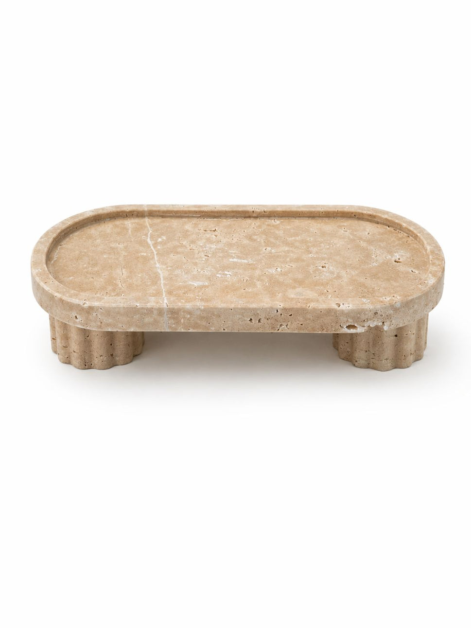 Travertine Oval Tray with Fluted Feet