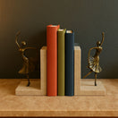 Switch Brass Dancer Bookends on Travertine – handcrafted natural beige travertine, view 2 2 image