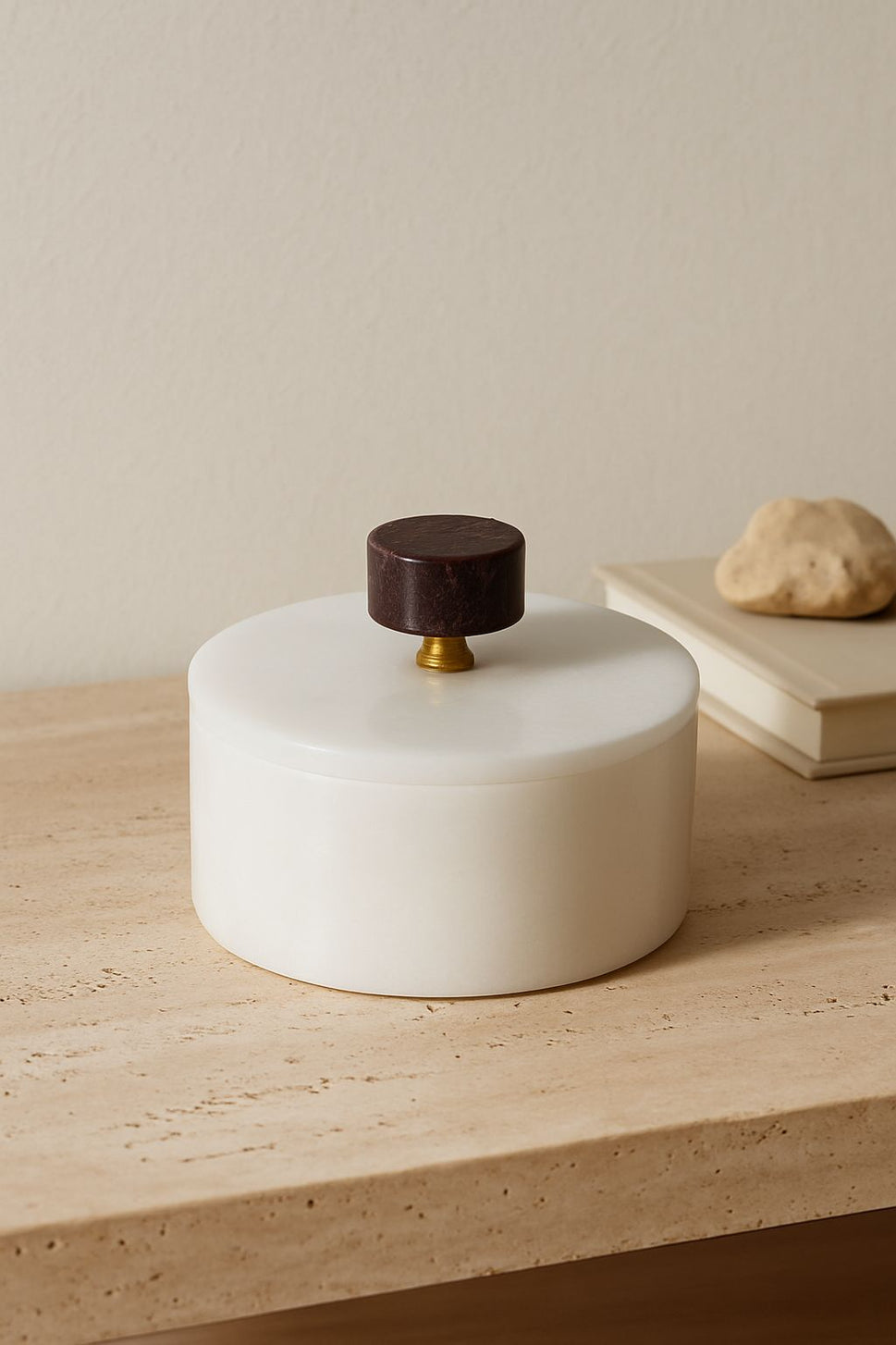 White Marble Jar with Wood Knob