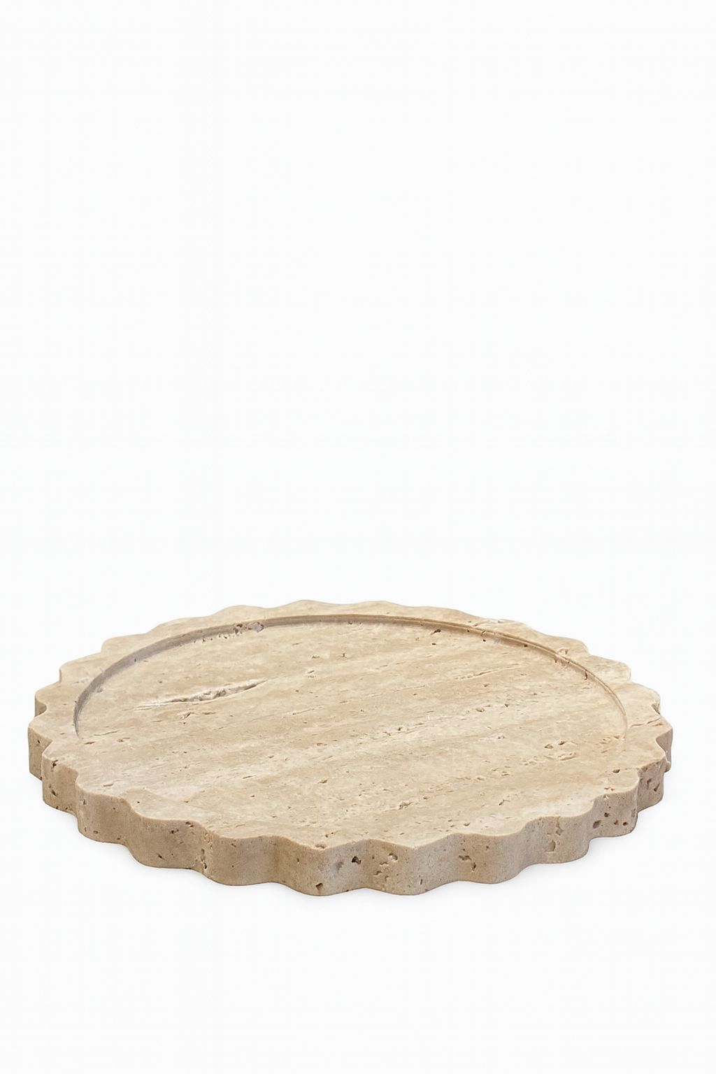 Small Scalloped Round Travertine Dish