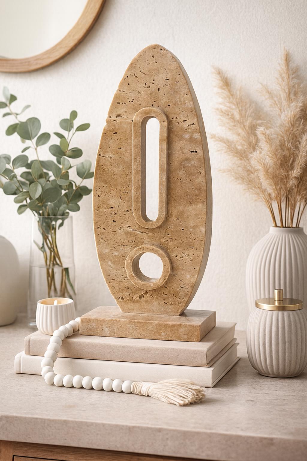 Travertine Oval Totem Sculpture