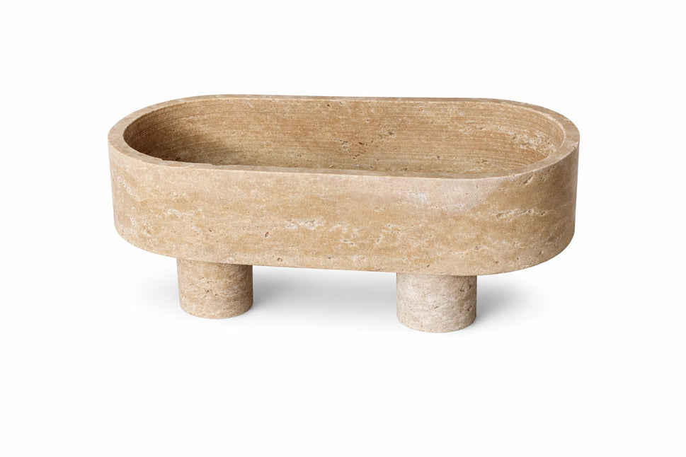 Oval Footed Travertine Tray Bowl