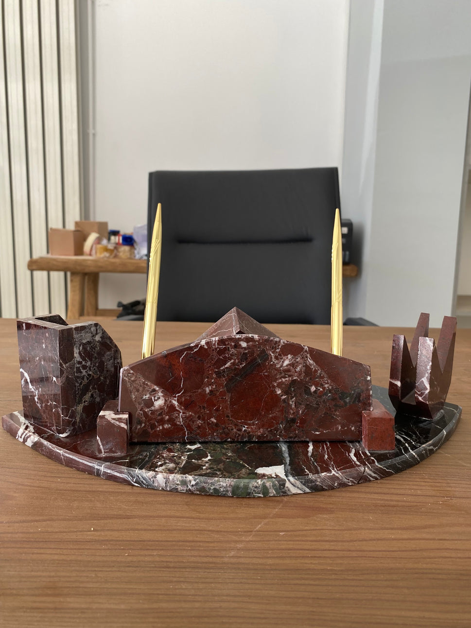 Rosso Levanto Marble Desk Set with Pen Holders