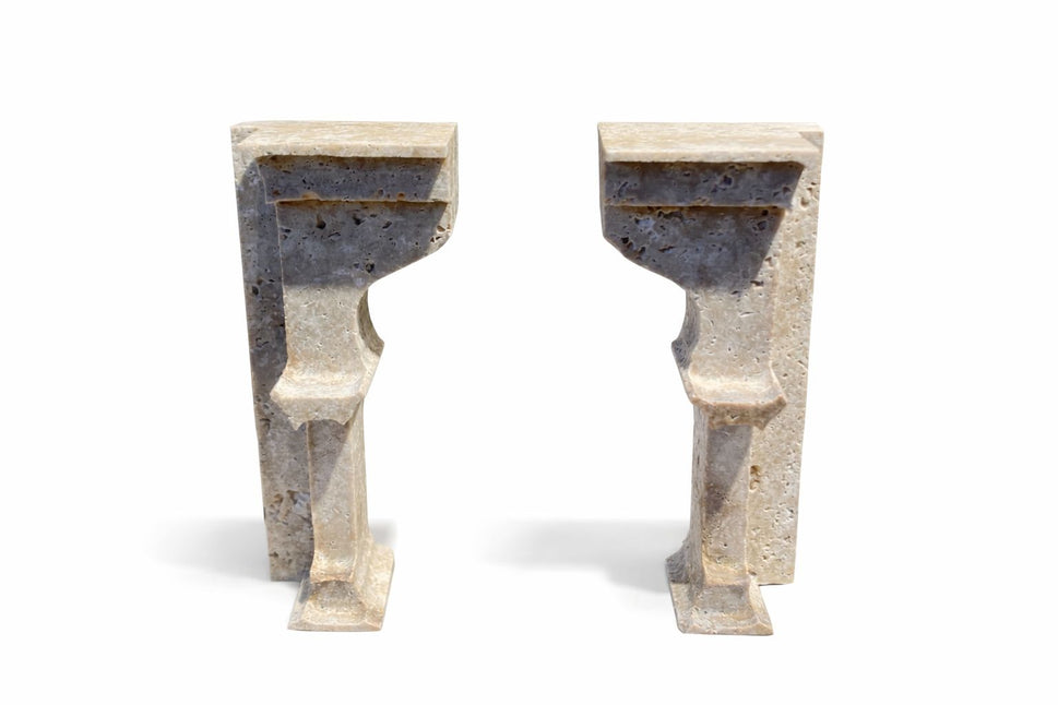 Travertine Corbel Bookends with Brass Figures