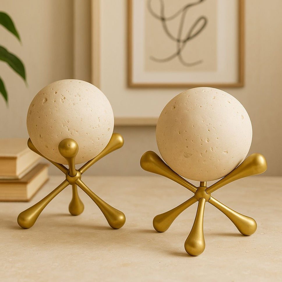 Travertine Sphere on Brass Stand
