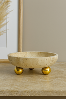 Switch Travertine Bowl with Gold Ball Feet – handcrafted natural beige travertine, view 2 2 image