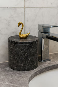 Black Marble Canister with Gold Swan Lid