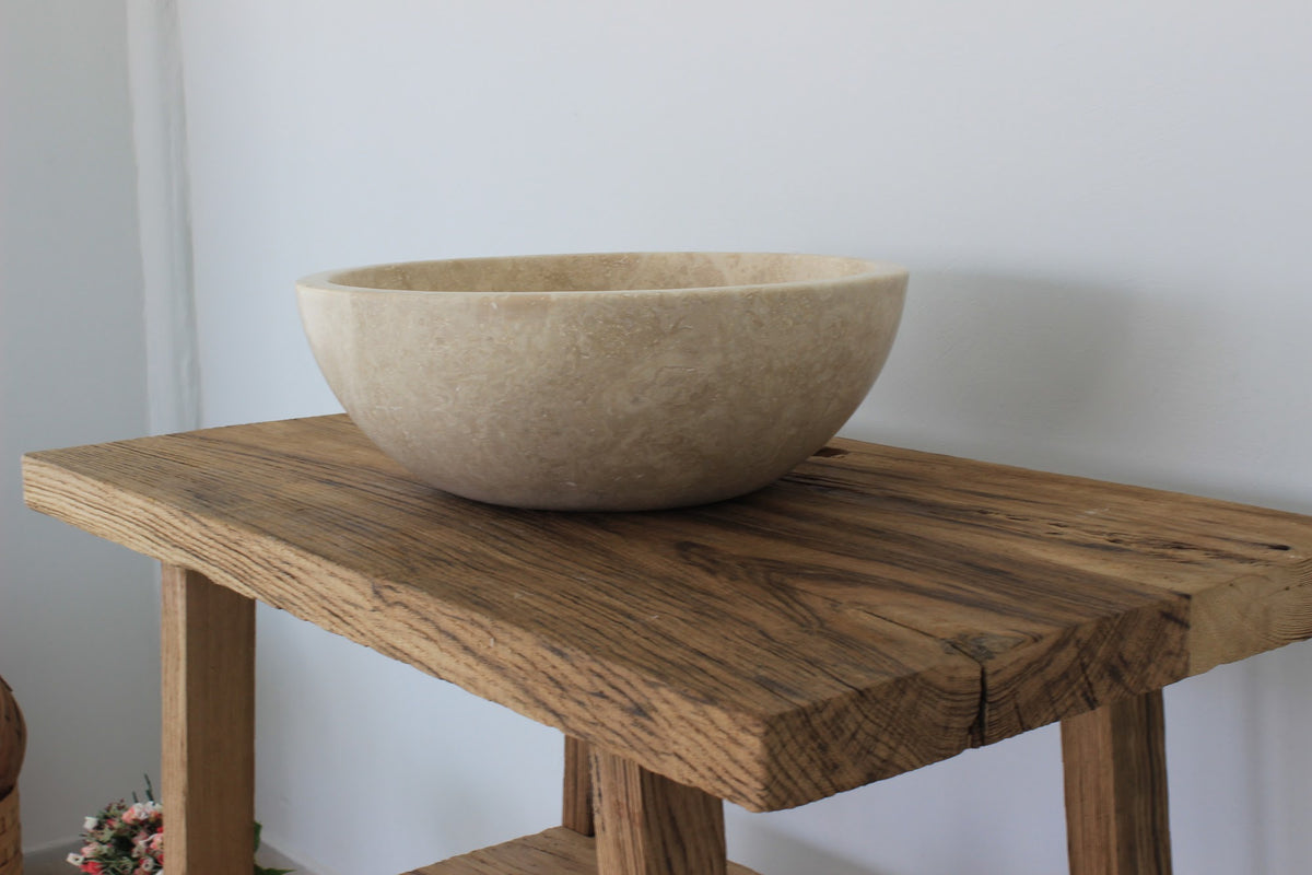 Hand-Carved Classic Round Travertine Vessel Sink – handcrafted natural stone, view 6