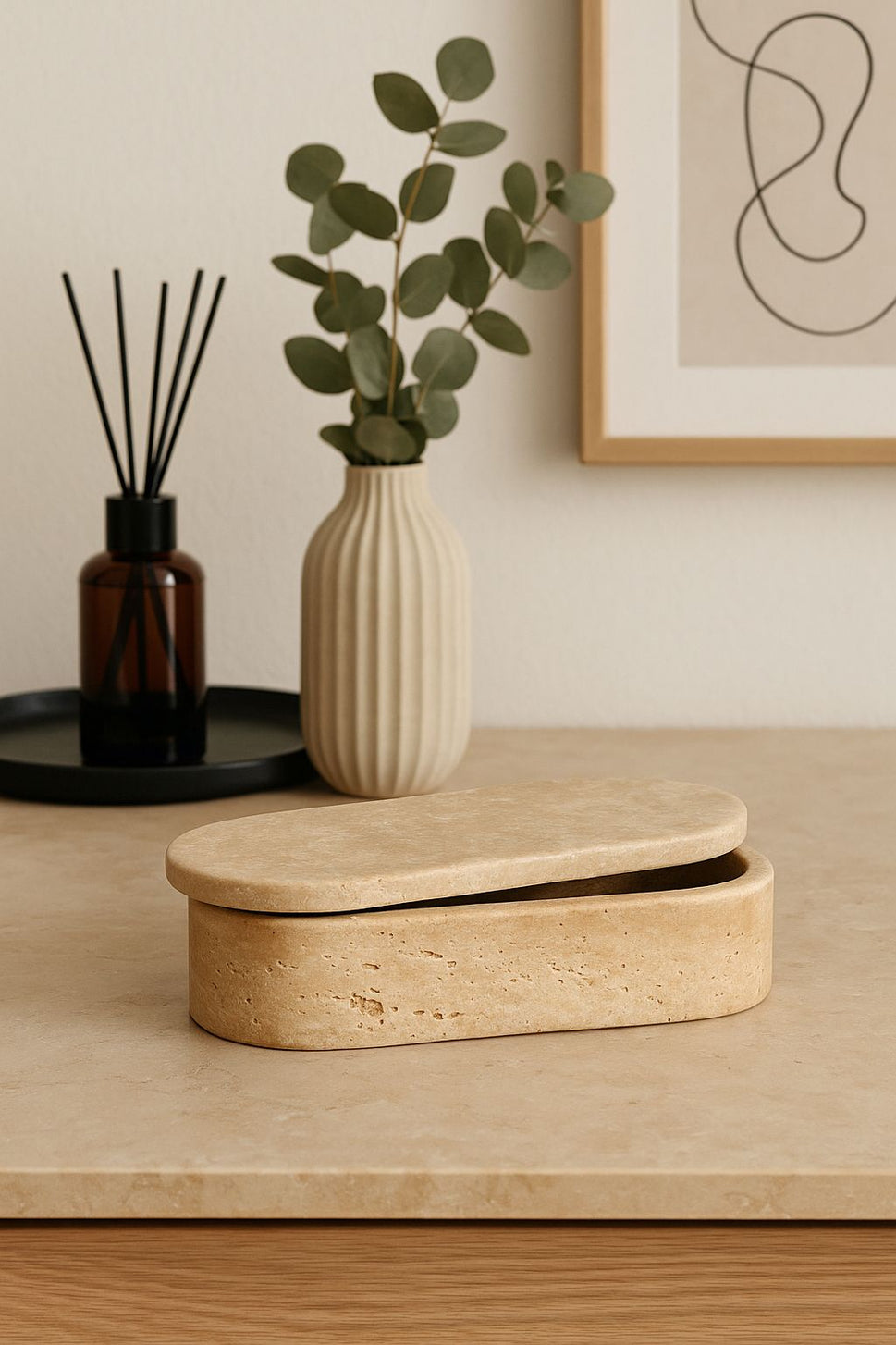 Travertine Oval Lidded Box