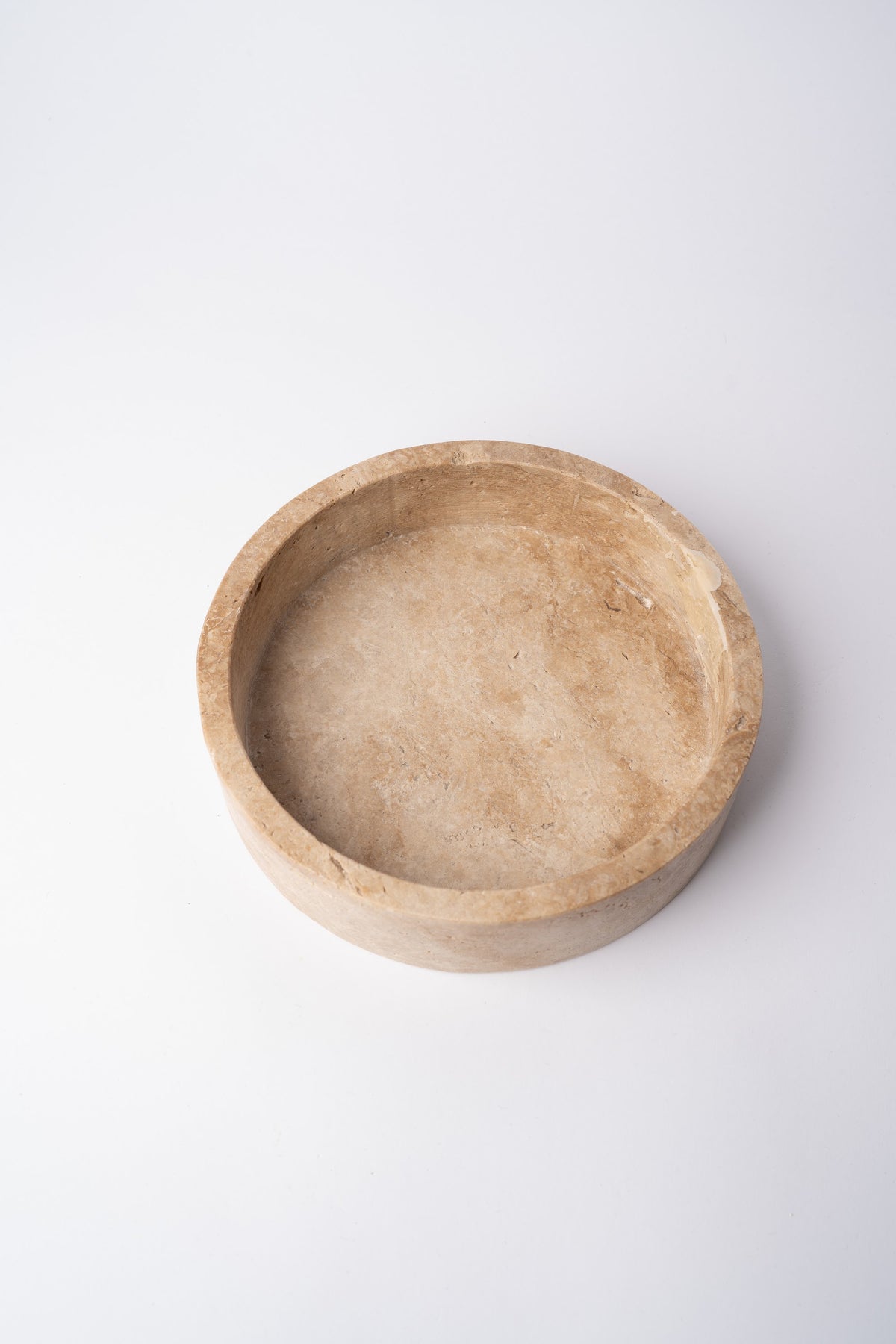 Travertine Round Low Bowl – handcrafted natural beige travertine, view 4