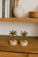 Switch Brass Palm Tree Sculptures on Travertine – handcrafted natural beige travertine, view 2 2 image