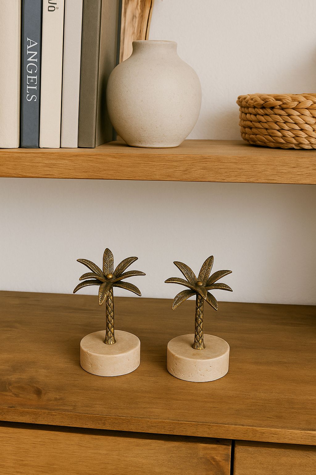 Brass Palm Tree Sculptures on Travertine