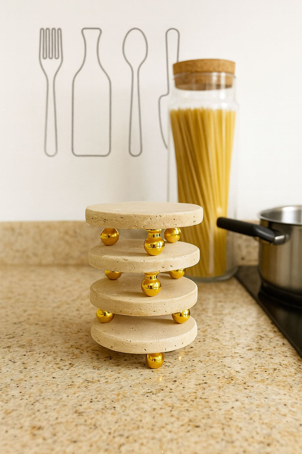Travertine Coasters with Gold Feet