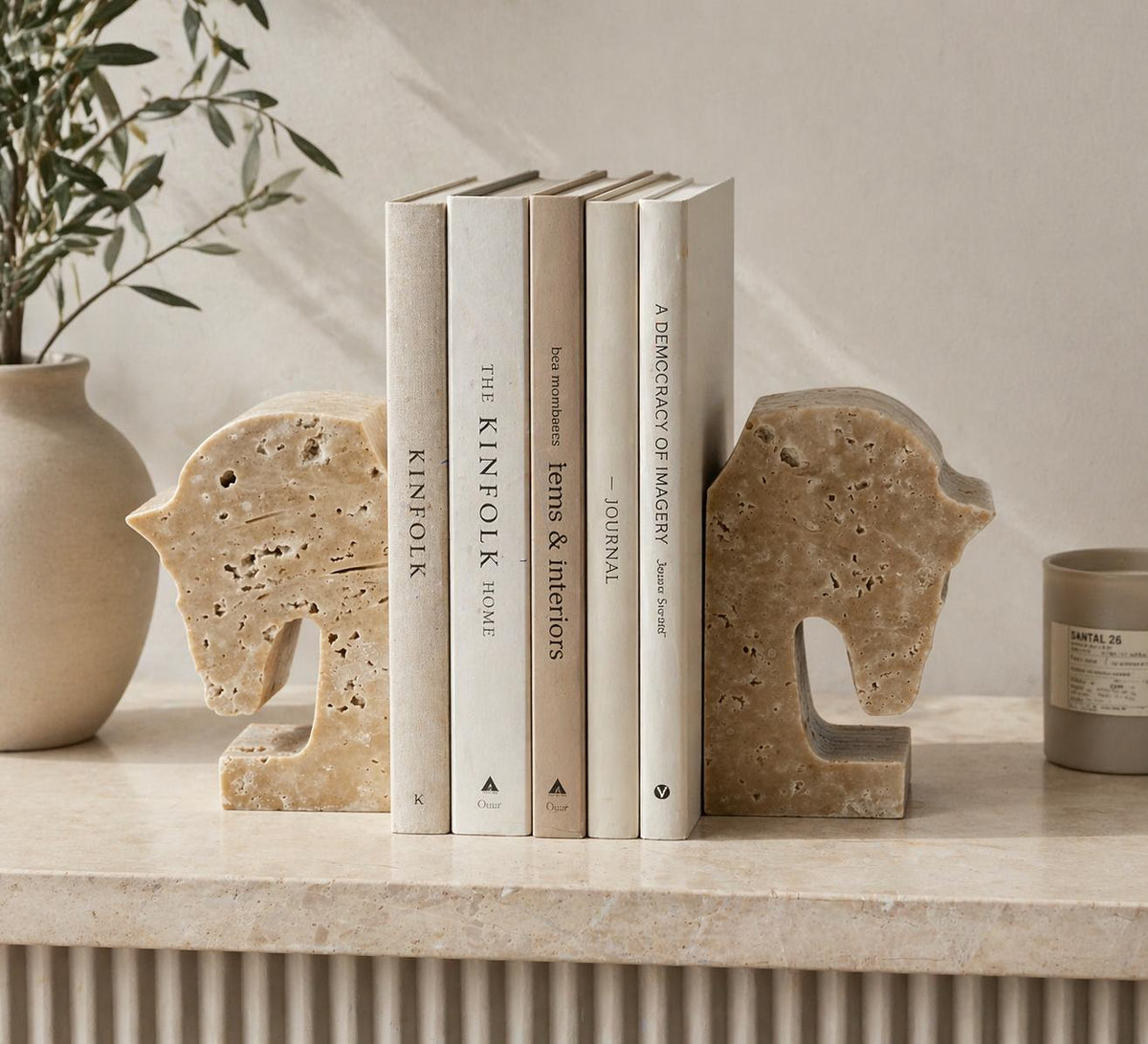 Travertine Horse Head Bookends