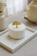 Switch White Marble Jar with Gold Ginkgo Lid – handcrafted natural white marble, view 3 3 image