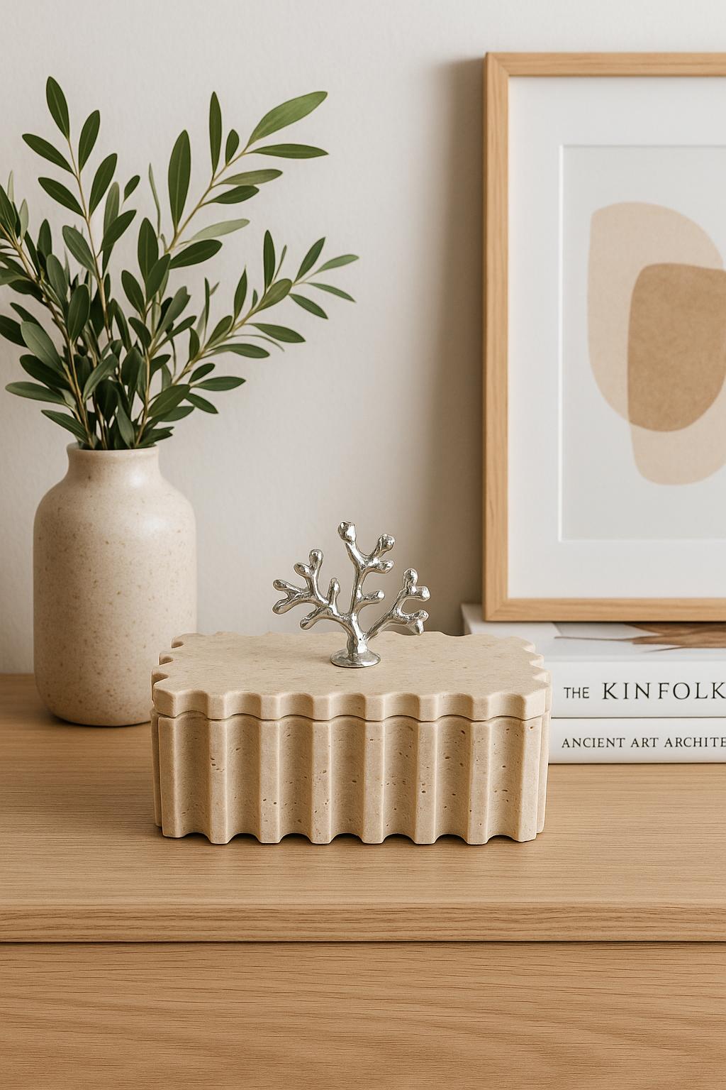 Fluted Travertine Box with Lid