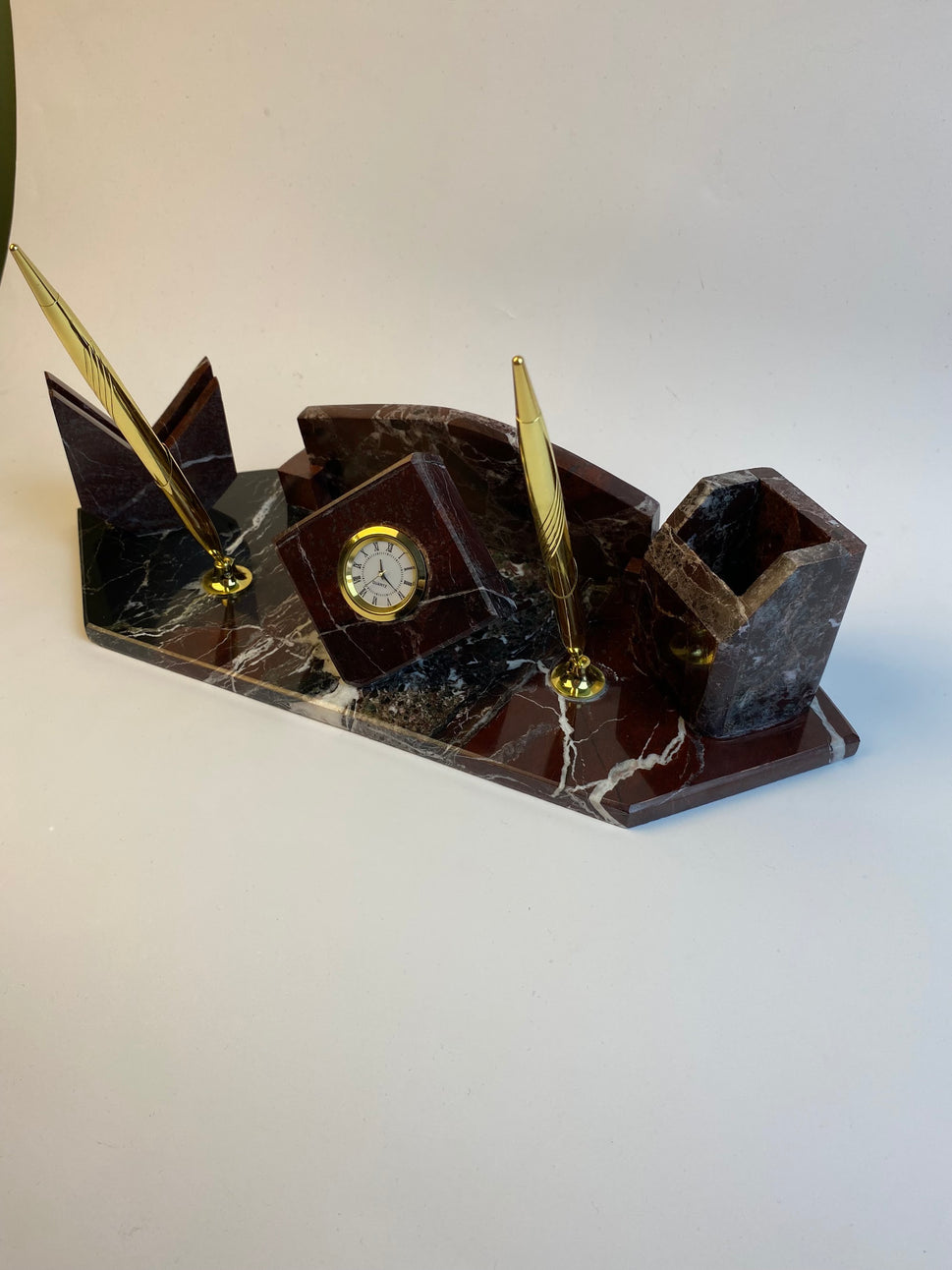 Rosso Levanto Marble Desk Set with Pen Holders