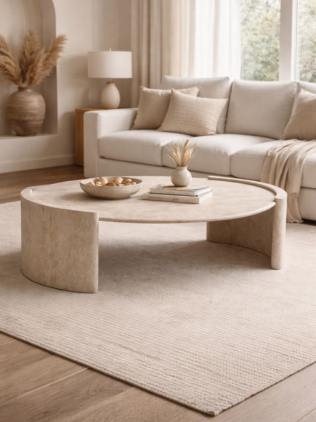 Low Round Travertine Coffee Table