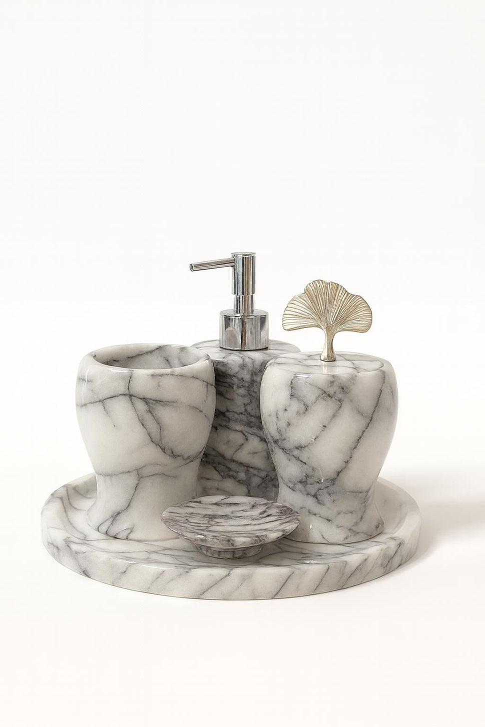 Calacatta Viola Marble Bathroom Set with Round Tray