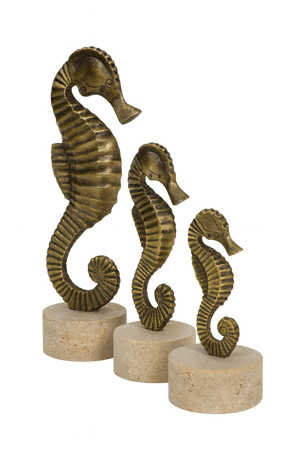 Brass Seahorse Sculptures on Travertine