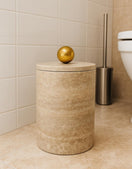 Switch Travertine Canister with Gold Ball Lid – handcrafted natural beige travertine, view 2 2 image