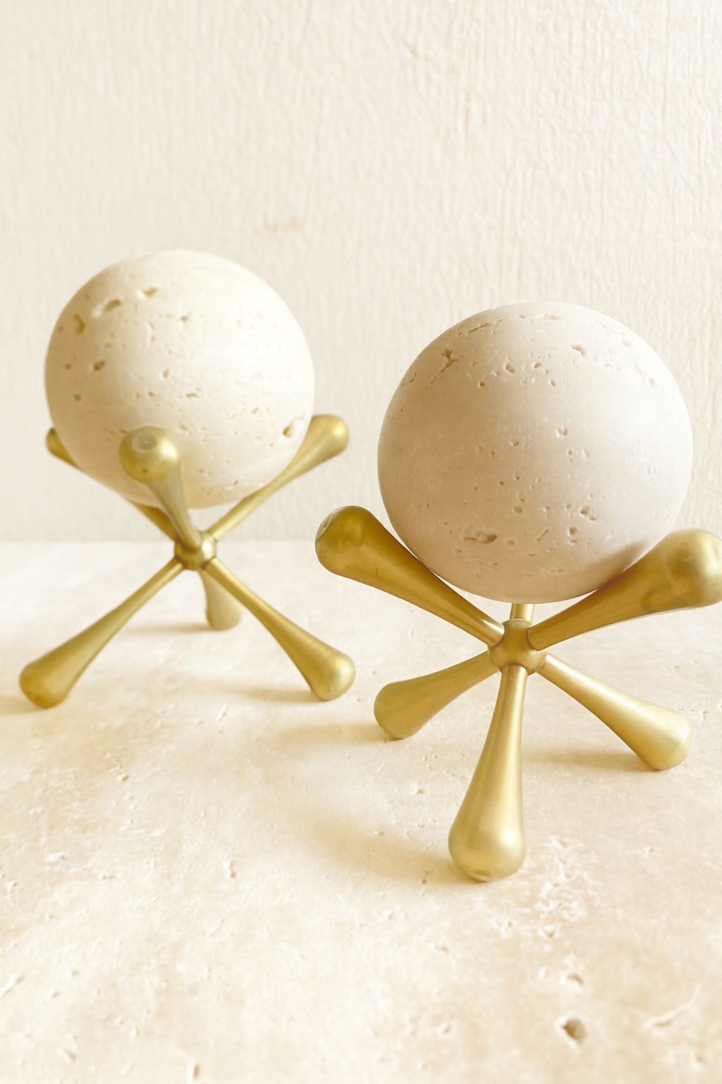 Travertine Sphere on Brass Stand